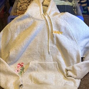 Light Gray Women's Hoodie with Floral Embroidery